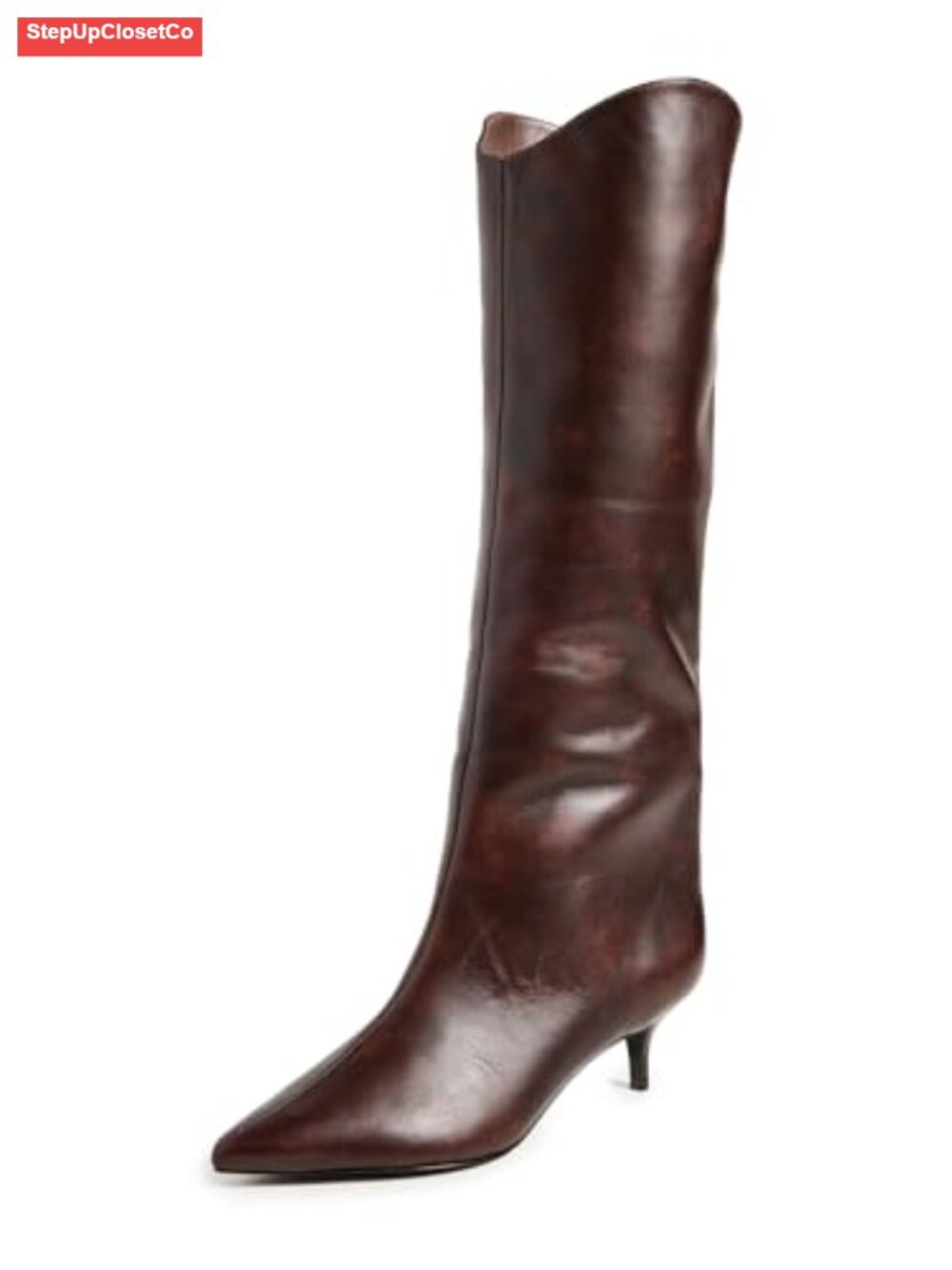 Kitten Heel Pointed Toe Knee-High Leather Boots